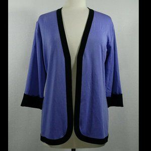 Exclusively MISOOK XS Purple with Black Trim Open Front Cardigan